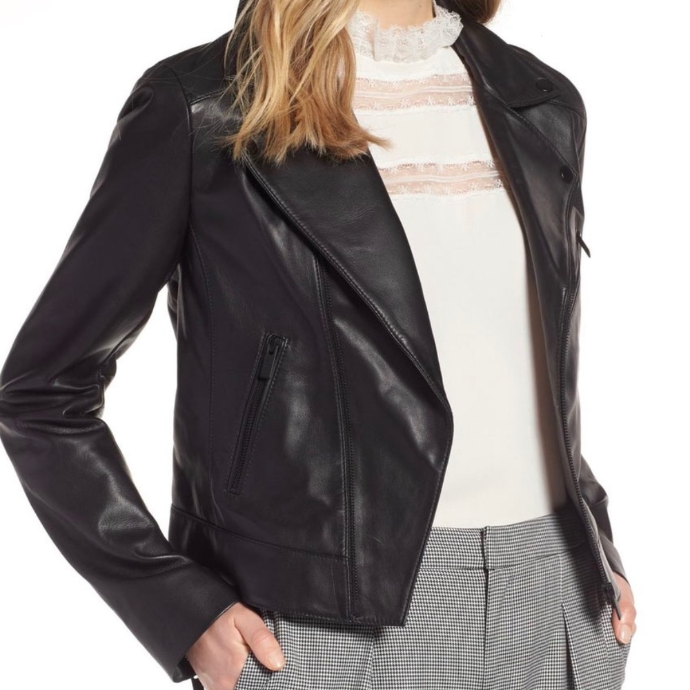 NWOT Halogen black leather moto jacket XL petite
